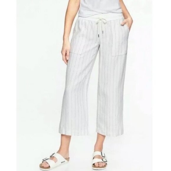 ATHLETA BALI LINEN White Stripe Crop Pants - Picture 1 of 9